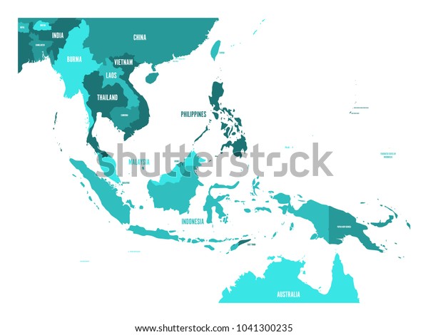 東南アジアの地図 青緑色の影のベクター画像地図 のベクター画像