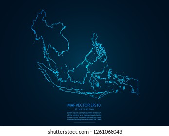 Map of southeast asia,Abstract mash line and point scales on dark background for your web site design map logo, app, ui,Travel. Vector illustration eps 10.