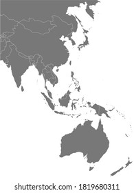 Mapa del sudeste asiático sobre fondo blanco. Mapa detallado del sudeste asiático con Australia, Nueva Zelanda. Plantilla. Vector de material. EPS10.