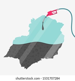 Map of Southeast being fueled by oil. Gas pump fueled map. On the map there is glass reflection. Brazilian region. Conceptual. Oil producing or importing regions.