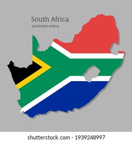 Map of Southern Africa with national flag. Highly detailed map of South Africa country with territory borders. Political or geographical design vector illustration on gray background