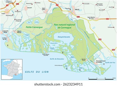 Map of the Southern French Regional Natural Park Camargue, France