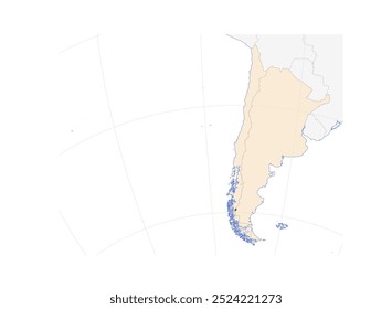 Mapa do campo de gelo da Patagônia do Sul na América do Sul: uma geleira da Argentina e Chile com países vizinhos