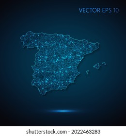 Map of Spain abstract illustration of global social communication, polygonal map with connecting dots and lines. Vector illustration eps 10.