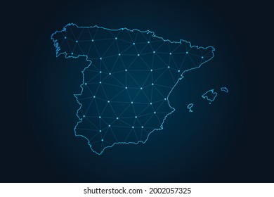 Map of spain , Abstract mash line and point scales on dark background for your web site design map logo, app, ui,Travel. Vector illustration eps 10.