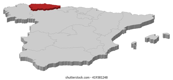 Map - Spain, Asturias - 3D-Illustration