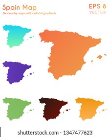 Map of Spain with beautiful gradients. Admirable set of country maps. Symmetrical vector illustration.
