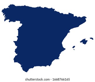 Map of Spain in blue colour