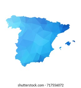 Map of Spain - Blue Geometric Rumpled Triangular , Polygonal Design For Your . Vector illustration eps 10.