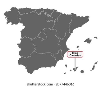 Map of Spain and Canary Islands with place name sign of Islas Canarias