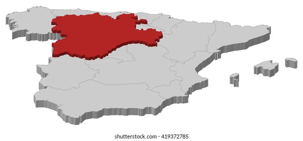 Map - Spain, Castile and Leon - 3D-Illustration