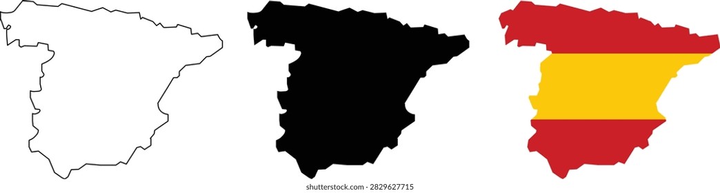 Map spain collection with vector illustrations of silhouettes and flags. Ideal for travel guides, educational materials, or cultural websites.