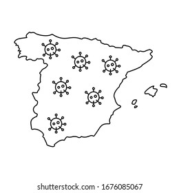 Map of Spain and coronavirus, quarantine in Spain simple line vector illustration