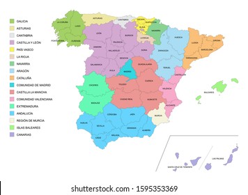 Map of Spain with details of provinces and communities