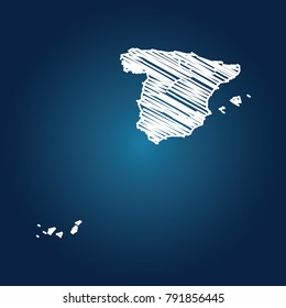 Map of spain, Drawing map on blackboard of spain. drawn on chalkboard with scribbled map of spain can be use for education. vector illustration.