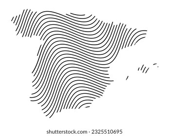 Map of Spain with a dynamic waves.  Waves Spain map with lines on white background.  Global social network.  Gray futuristic background with dynamic waves. EPS10