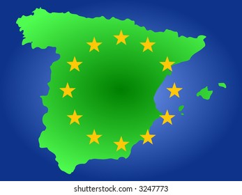 Karte Spaniens und Flagge der Europäischen Union