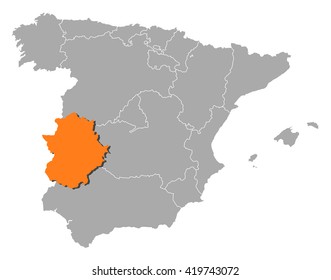 Map - Spain, Extremadura