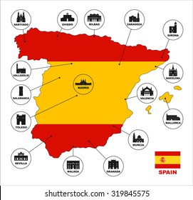 Map of Spain. Famous places in Spain.