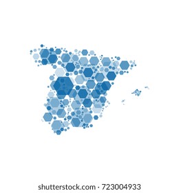 map of spain filled with hexagons of different sizes and degrees of transparency