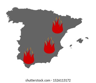 Map of Spain and fire symbol