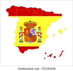 Map Of Spain With Flag Isolated On White Background.