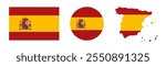 Map of Spain and flag. Round flag Spain. Vector borders country.