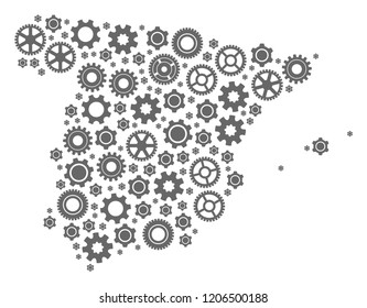 Map of Spain formed with gray wheel symbols. Vector abstract collage of map of Spain with technical symbols. Engineering flat design for repair posters.