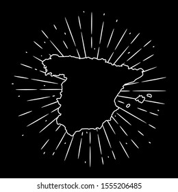 Map of Spain. Hand drawn vector illustration with a map of the Spain and divergent rays. Used for poster, banner, web, t-shirt print, bag print, badges, flyer, logo design and more. 