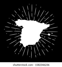 Map of Spain. Hand drawn vector illustration with a map of the Spain and divergent rays. Used for poster, banner, web, t-shirt print, bag print, badges, flyer, logo design and more. 