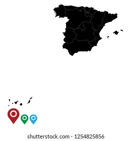 Map of Spain, High Detailed Map of Spain isolated on white background.Vector illustration eps 10