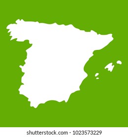 Map of Spain icon white isolated on green background. Vector illustration