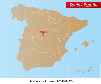 Map of Spain With islands and Autonomous Communities.