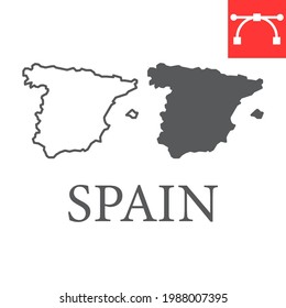 Map of Spain line and glyph icon, country and travel, Spain map vector icon, vector graphics, editable stroke outline sign, eps 10