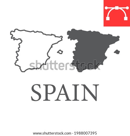 Map of Spain line and glyph icon, country and travel, Spain map vector icon, vector graphics, editable stroke outline sign, eps 10