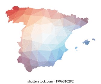 Map of Spain. Low poly illustration of the country. Geometric design with stripes. Vector illustration.