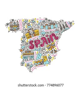 Map Of Spain Made In Cartoon Style.