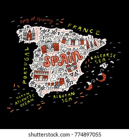Map of Spain made in cartoon style.
