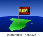 Map of Spain with Madrid Spanish flag