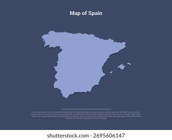  Mapa de España, silueta de Vector minimalista en azul suave sobre fondo oscuro