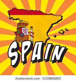 map of spain with national flag in pop art style