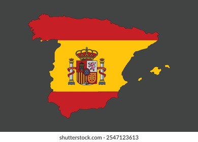 Mapa de Espanha com a bandeira nacional de Espanha, Espanha bandeira vetor gráfico, Espanha bandeira do país é um símbolo de liberdade, ilustração vetorial
