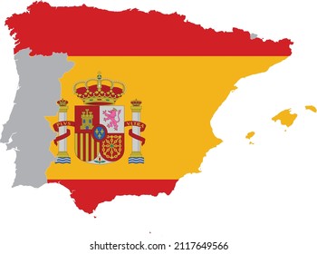 Karte Spaniens mit nationaler Flagge auf der grauen Karte der iberischen Halbinsel