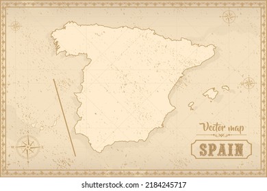 Map of Spain in the old style, brown graphics in retro fantasy style