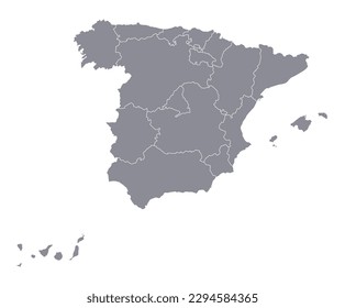 Map of Spain on grey color administrative map