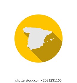 Map of Spain on yellow circle with long shadow