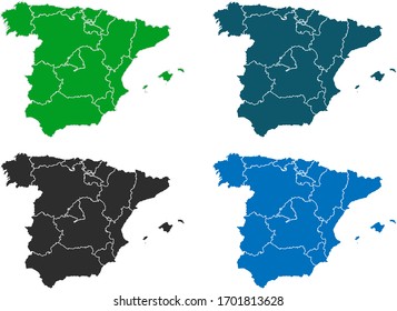 mapa de España. mapa original.variedad de colores en fondo blanco. Ilustración vectorial, pasos 10.