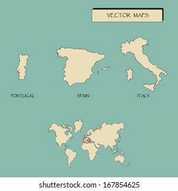 Map of Spain Portugal Italy vector illustration