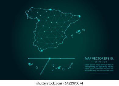 Map of spain Provinces - Abstract mash line and point scales on dark gradient background. Wire Frame 3D mesh polygonal network line, design sphere, dot and structure. Vector illustration eps 10