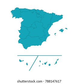 Map of spain Provinces. High detailed vector map - spain Provinces, spain Provinces map. Blue polygonal shape vector illustration on white background. Vector illustration eps 10.